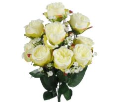 Umelá kytica ruže krémovo-zelená 42 cm